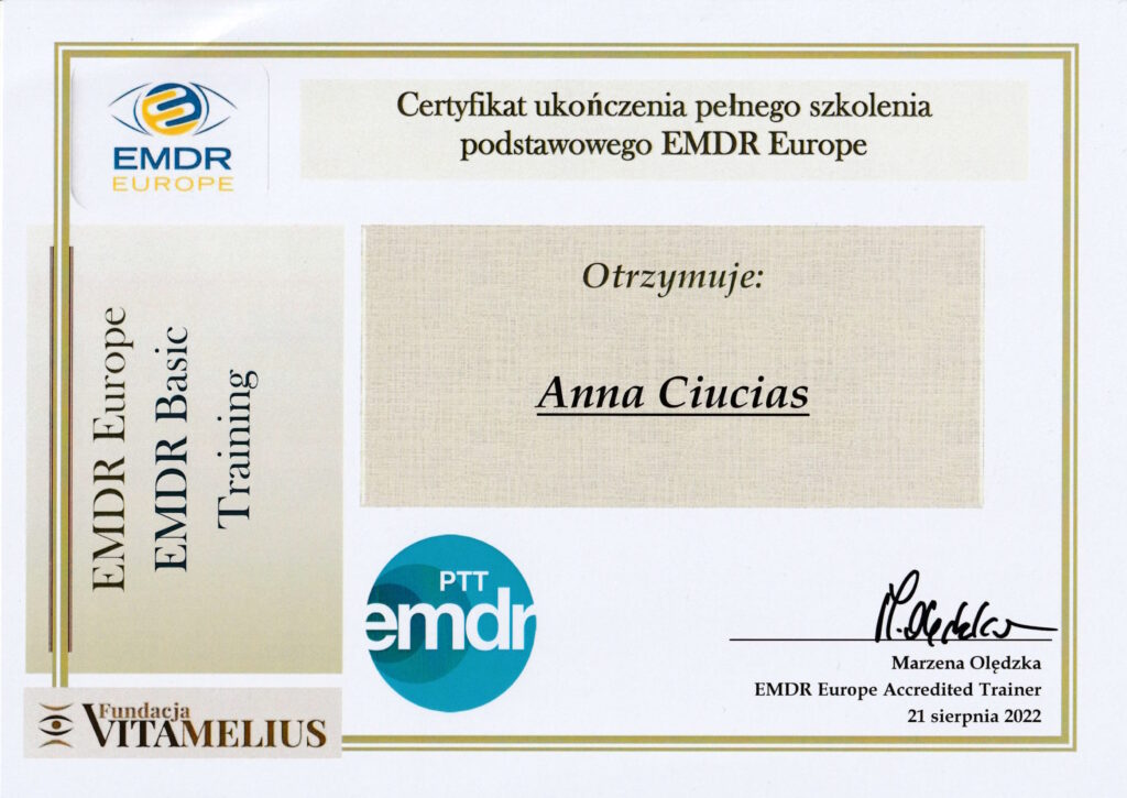 Anna Ciucias - Certyfikat EMDR Europe 2